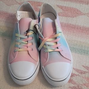 Rainbow pastel tennis shoes.